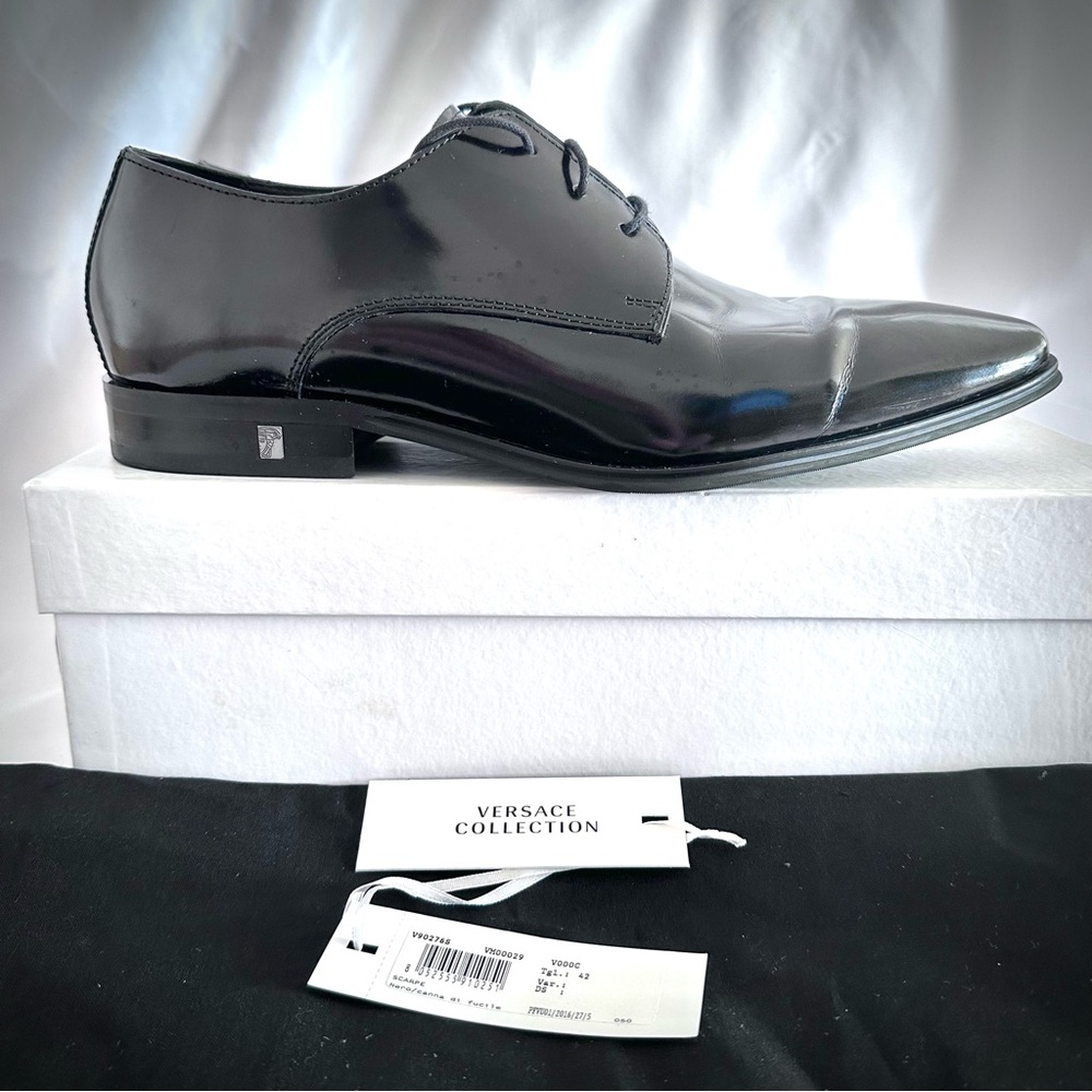 VERSACE Collection Men's Black Patent Leather Dress Shoes
Size 42
